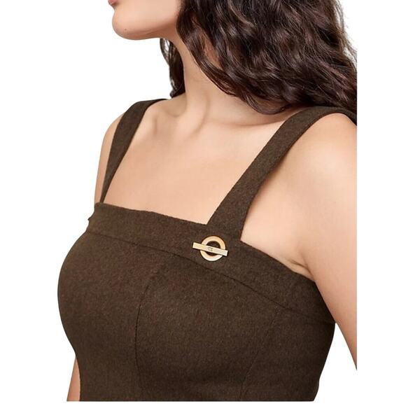Cult Gaia X GAP Square Neckline Wool Mini Dress Brown Size 8 - Picture 3 of 13